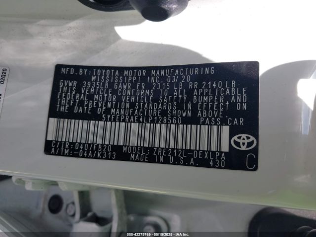 2020 TOYOTA COROLLA 5YFEPRAE4LP128560 Photo 8