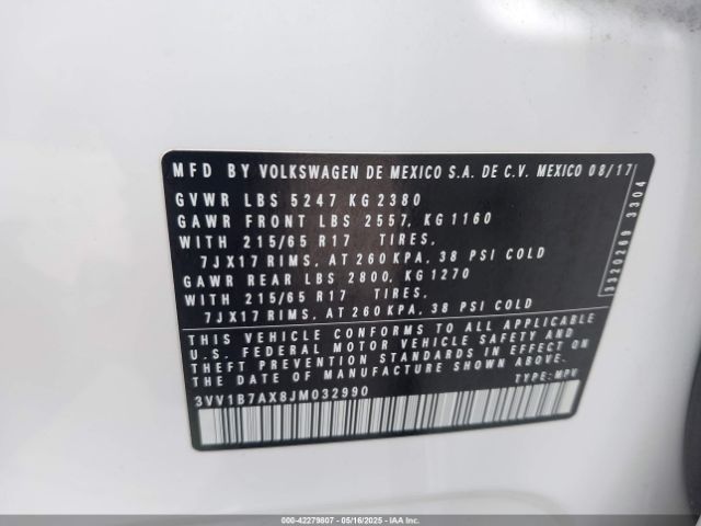 3VV1B7AX8JM032990 Volkswagen Tiguan 2.0t S