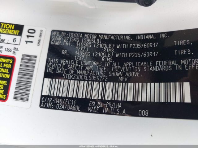 2020 TOYOTA SIENNA 5TDKZ3DCXLS059272 Photo 8