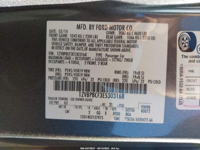 2014 FORD MUSTANG 1ZVBP8CF3E5303168 Photo 8