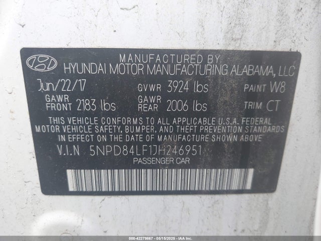 5NPD84LF1JH246951 Hyundai Elantra Value Edition