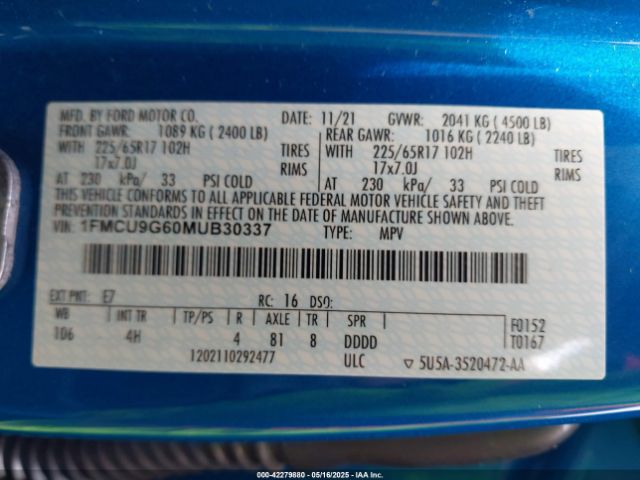 2021 FORD ESCAPE 1FMCU9G60MUB30337 Photo 8