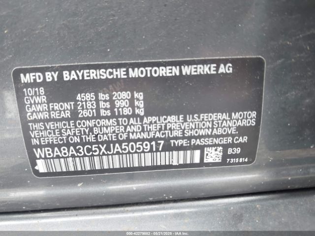 2018 BMW 320I WBA8A3C5XJA505917 Photo 8