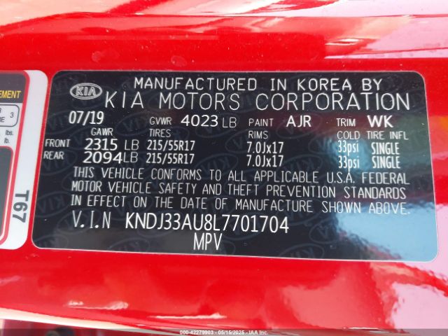 KNDJ33AU8L7701704 KIA mpi nu