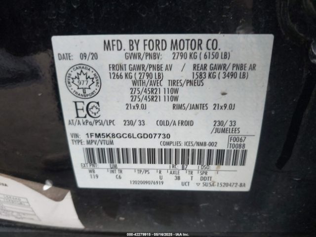 1FM5K8GC6LGD07730 Ford Explorer St