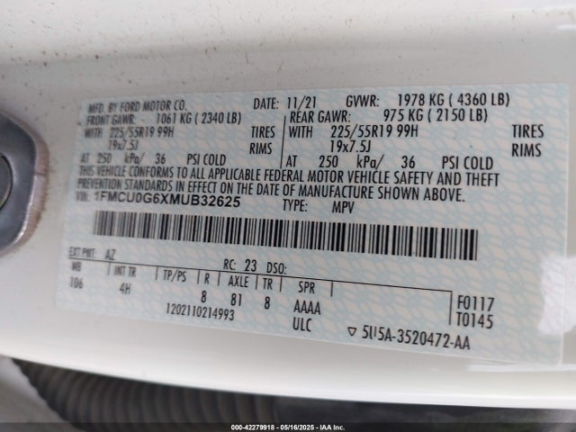 1FMCU0G6XMUB32625 Ford ESCAPE SE