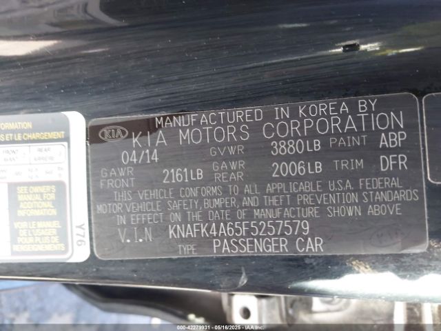 KNAFK4A65F5257579 KIA FORTE LX