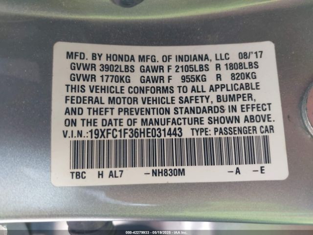 19XFC1F36HE031443 Honda Civic Ex-t