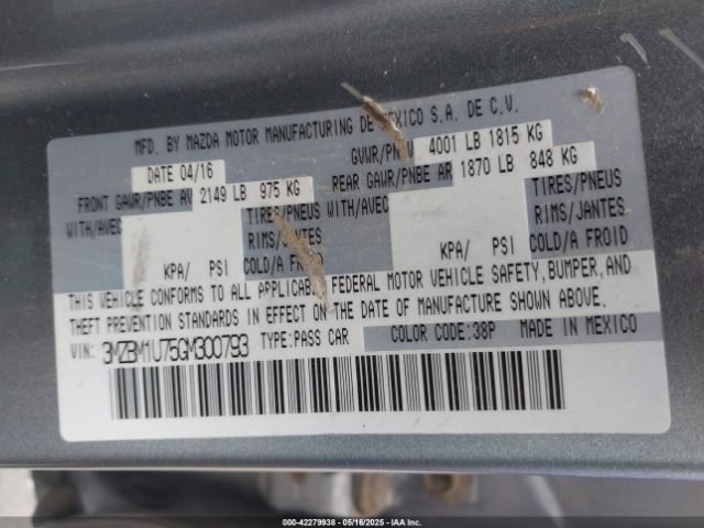 3MZBM1U75GM300793 Mazda Mazda3 I Sport