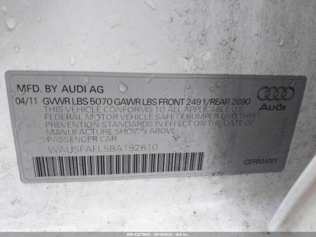 2011 AUDI A4 WAUSFAFL5BA152610 Photo 8