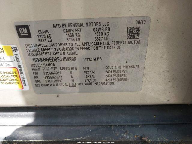 1GKKRNED8EJ154999 GMC Acadia Sle-1