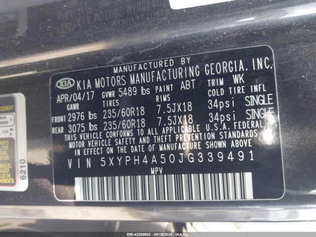 2018 KIA SORENTO 5XYPH4A50JG339491 Photo 8