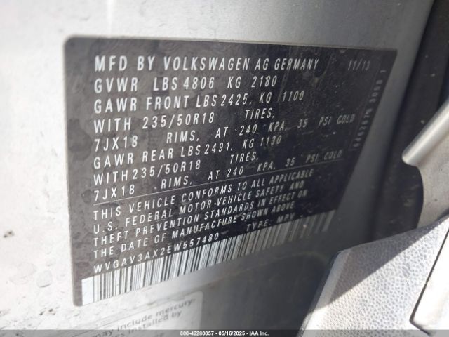WVGAV3AX2EW557480 Volkswagen Tiguan Sel