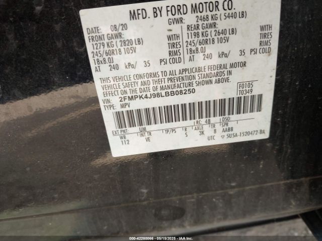2020 FORD EDGE 2FMPK4J98LBB08250 Photo 8