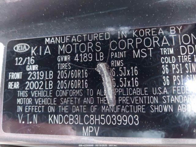 KNDCB3LC8H5039903 KIA NIRO LX