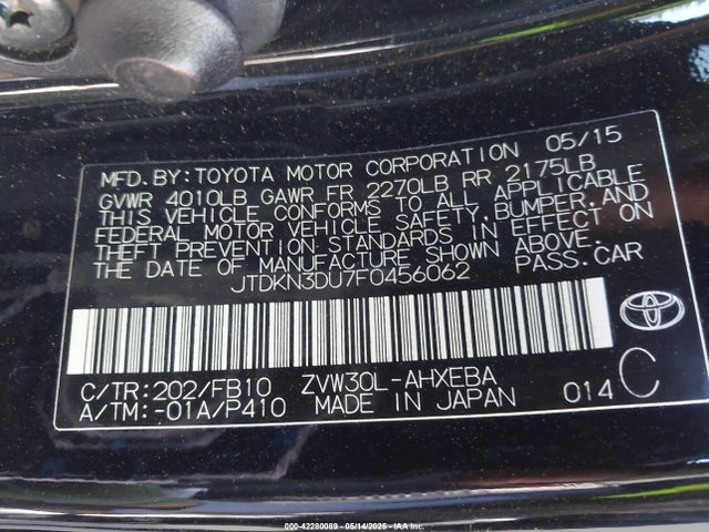 Toyota 2zr-fxe+3jm 2015 JTDKN3DU7F0456062 Image 9