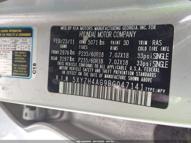 Продажа на аукционе авто 2011 Hyundai Santa Fe Se, vin: 5XYZH4AG9BG047141, номер лота: 42280094