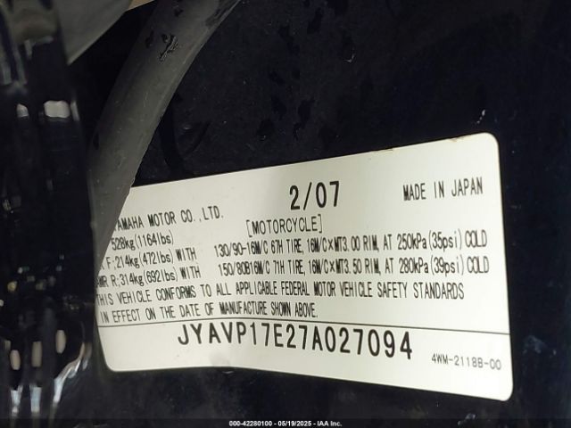 2007 YAMAHA XV1700 JYAVP17E27A027094 Photo 9