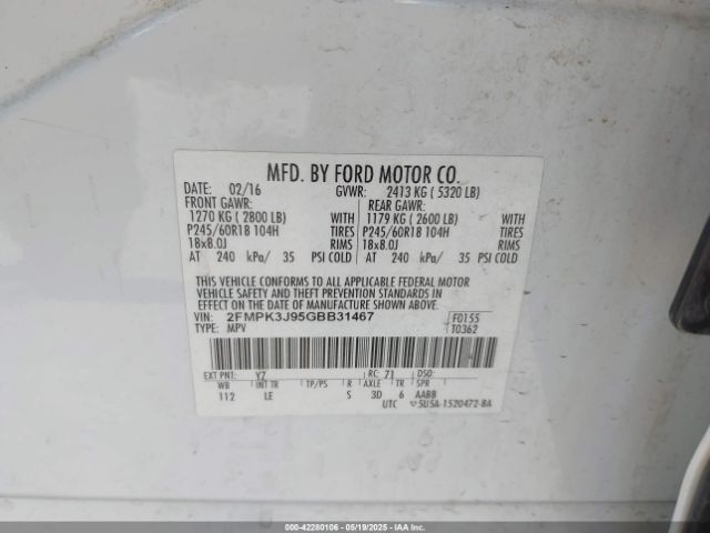 2FMPK3J95GBB31467 Ford EDGE SEL