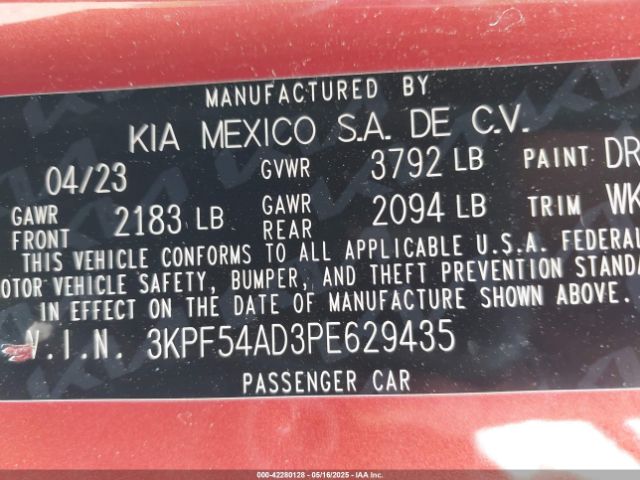 3KPF54AD3PE629435 KIA Forte Gt-line