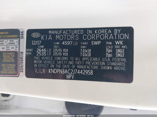 KNDPN3AC2J7442958 KIA gdi theta ii