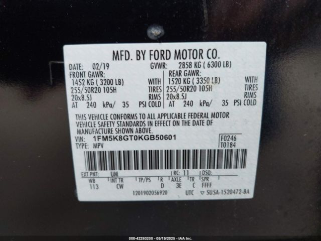 1FM5K8GT0KGB50601 Ford EXPLORER SPORT