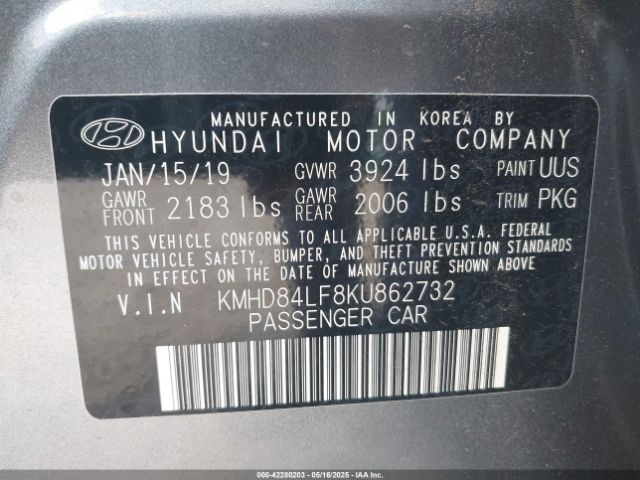 KMHD84LF8KU862732 Hyundai Elantra Value Edition