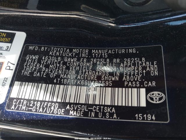 4T1BF1FK6GU167595 Toyota CAMRY SE