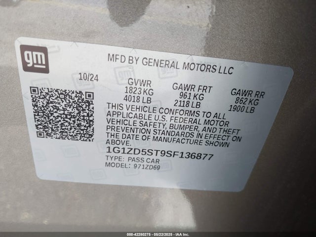 1G1ZD5ST9SF136877 Chevrolet Malibu Fwd 1lt