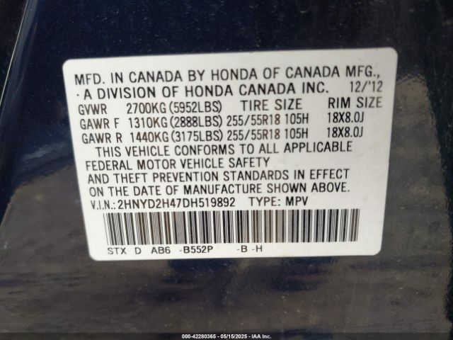 2013 ACURA MDX 2HNYD2H47DH519892 Photo 8