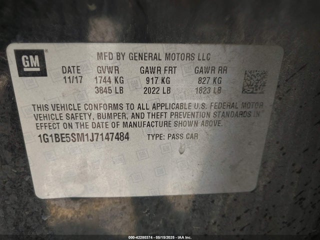 1G1BE5SM1J7147484 Chevrolet Cruze Lt Auto
