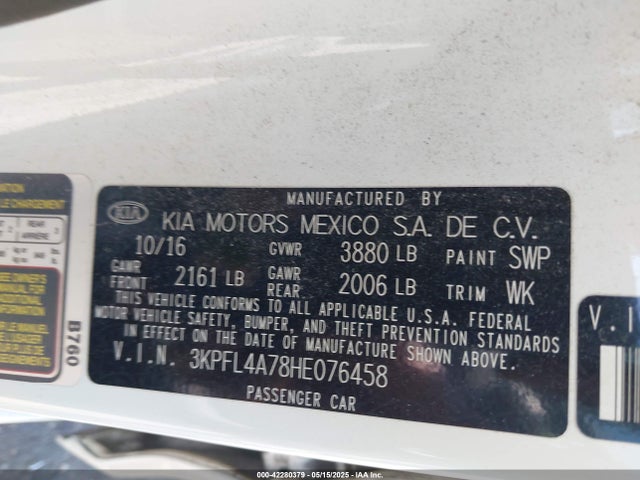 Aukcja sprzedaży 2017 Kia Forte Lx, vin: 3KPFL4A78HE076458, numer aukcji: 42280379