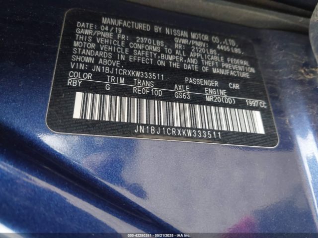 JN1BJ1CRXKW333511 Nissan Rogue Sport S