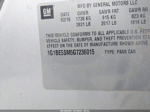 1G1BE5SM5G7236015 Chevrolet le2 - di: direct injection, alum, vvt, gen i, gmna