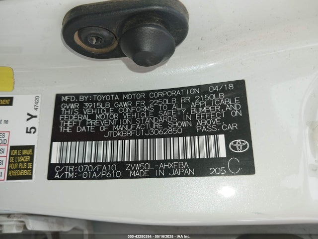 JTDKBRFU1J3062850 Toyota 2zr-fxe,1nm
