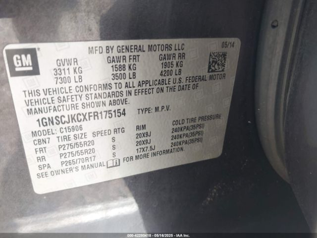 1GNSCJKCXFR175154 Chevrolet Suburban 1500 Lt