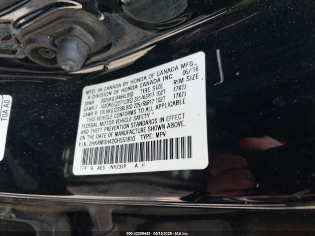 2HKRM3H42GH551810 Honda k24w9