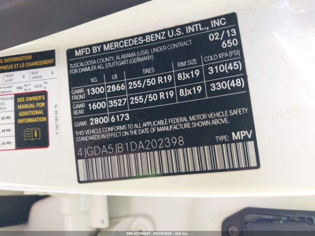 2013 MERCEDES-BENZ ML 350 4JGDA5JB1DA202398 Photo 8