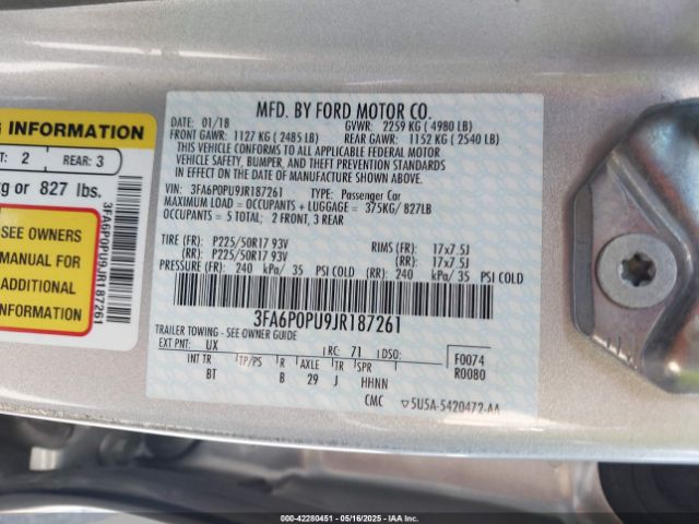 3FA6P0PU9JR187261 Ford Fusion Energi Se Luxury