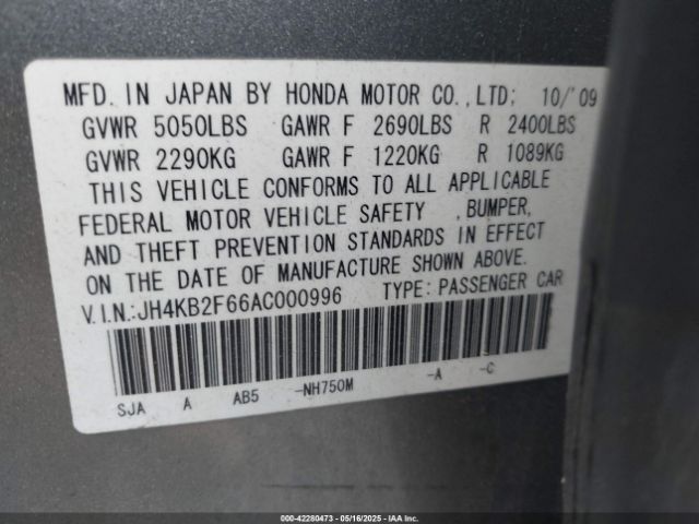 2010 ACURA RL JH4KB2F66AC000996 Photo 8