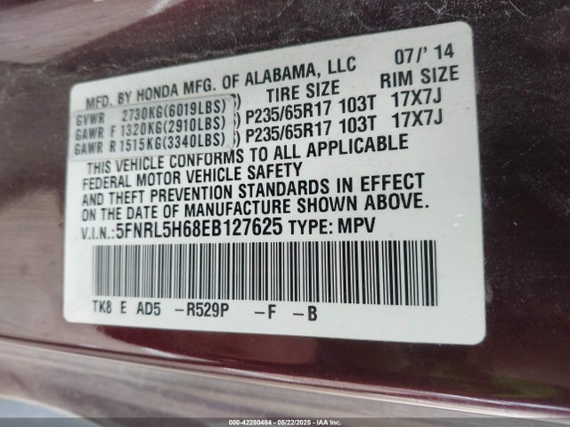 Honda j35z8 2014 5FNRL5H68EB127625 Image 9