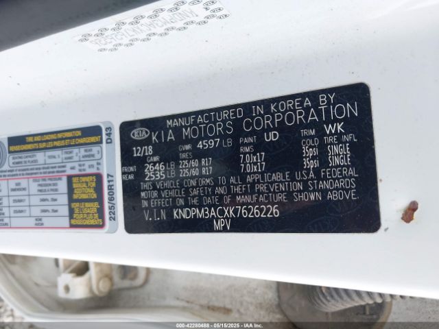 KNDPM3ACXK7626226 KIA Sportage Lx