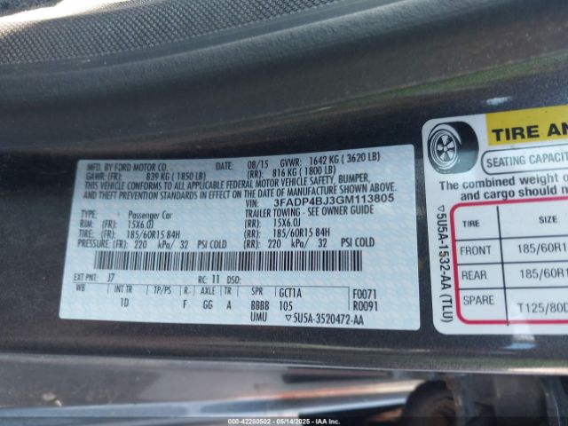 3FADP4BJ3GM113805 Ford FIESTA SE