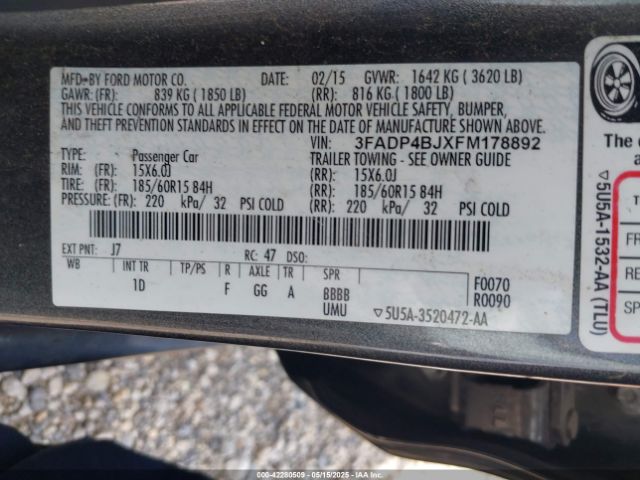 3FADP4BJXFM178892 Ford FIESTA SE