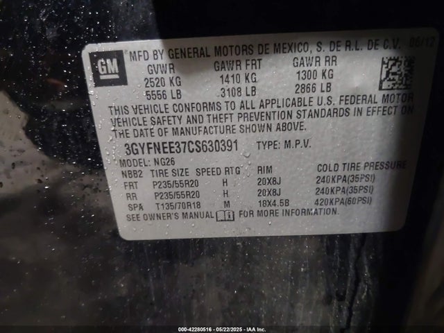 2012 CADILLAC SRX 3GYFNEE37CS630391 Photo 8