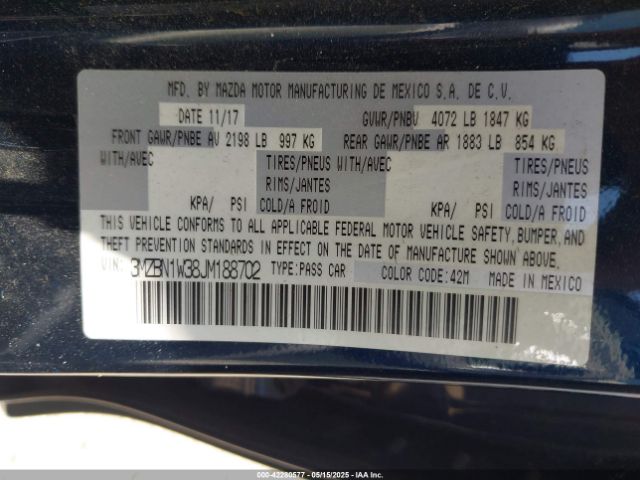 3MZBN1W38JM188702 Mazda Mazda3 Grand Touring