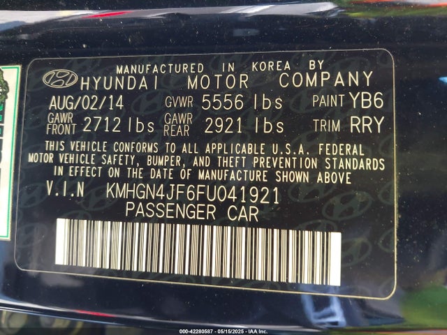 KMHGN4JF6FU041921 Hyundai Genesis 5.0
