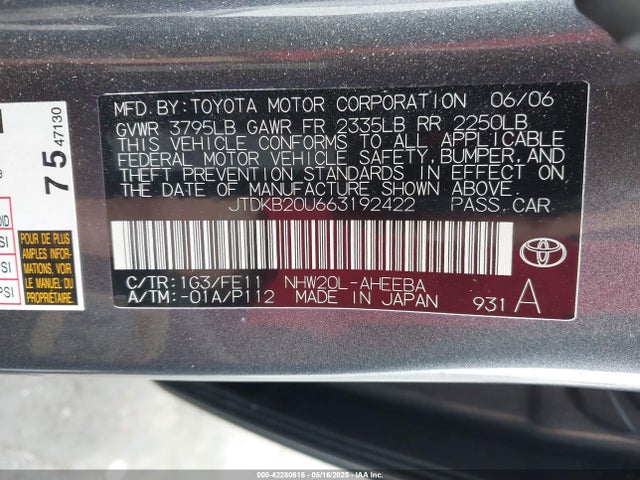 42280616 :رقم المزاد ، JTDKB20U663192422 vin ، 2006 Toyota Prius مزاد بيع