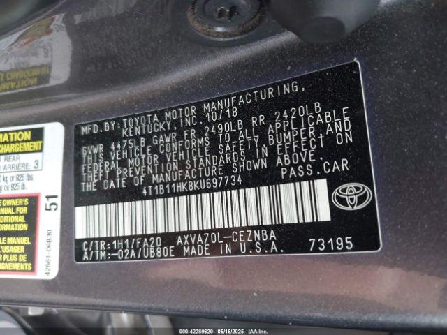 4T1B11HK8KU697734 Toyota a25a-fks