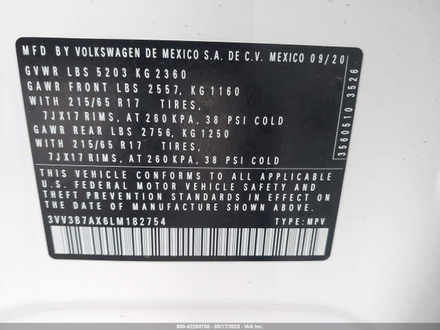 3VV3B7AX6LM182754 Volkswagen 2020
